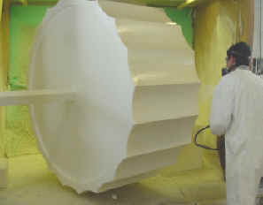 MGM TV's Red, White & Blondefeatures these 84-inch diameter fluted columns, seen here being assembled and in our Polycoat spray booth.